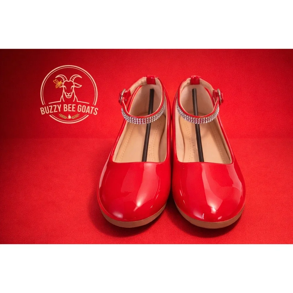 GIRLS RED RHINESTONE STRAP DRESS SHOES MARY JANE SIZE 1 NEW CUTE
